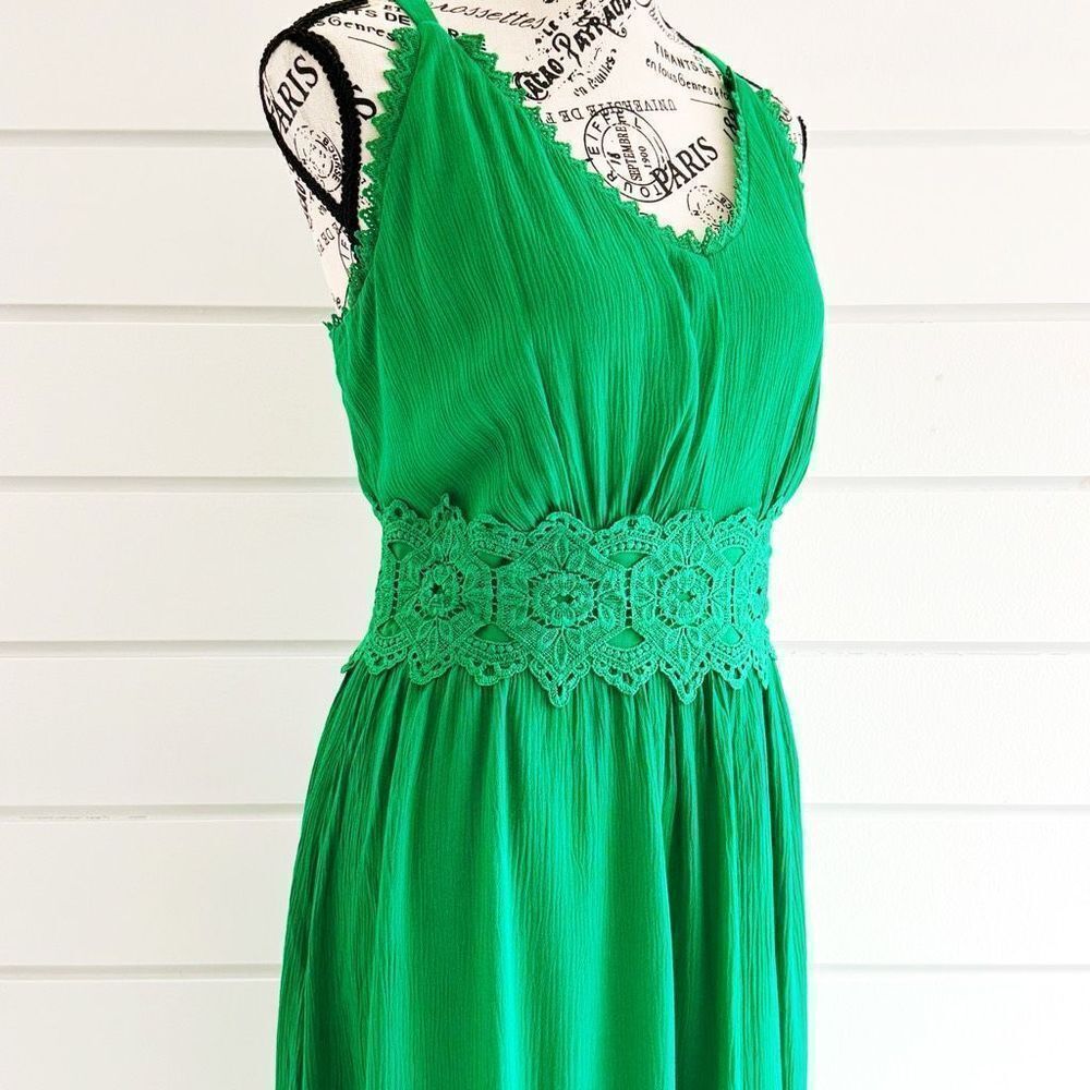 Nina Leonard Women’s Sleeveless Lace Trim Maxi Dress Bright Green Medium NWT - Picture 2 of 10